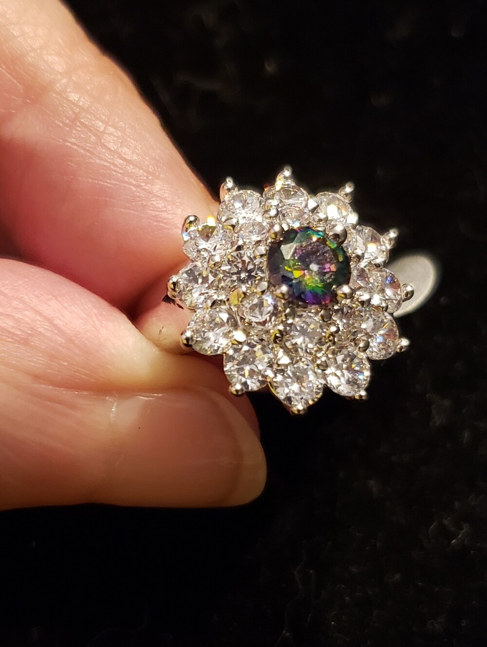 Sz 6 Mystic Topaz Fashion Ring New, Cocktail Size Bling In Flower Design.